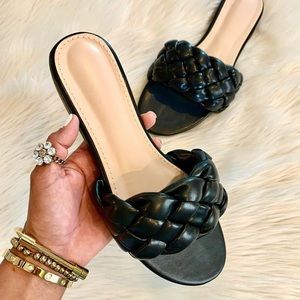 Braid woven flat slide sandals
